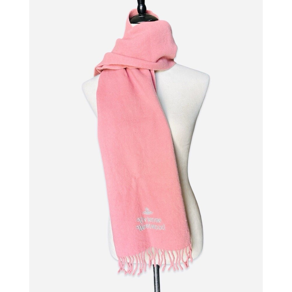 Vivienne Westwood Scarf Lana Wool Muffler for Women Pink Wine-Silver Logo RARE🔥